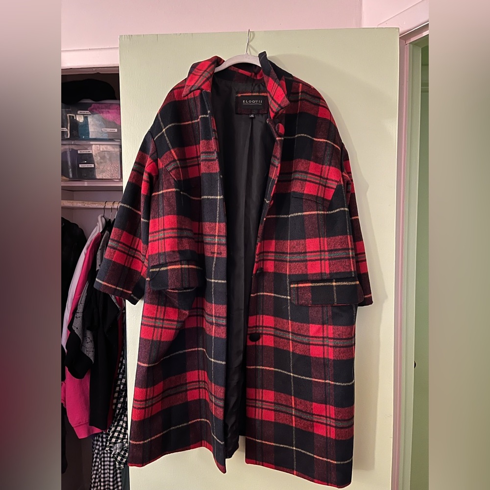 Eloquii plaid wool blend car coat